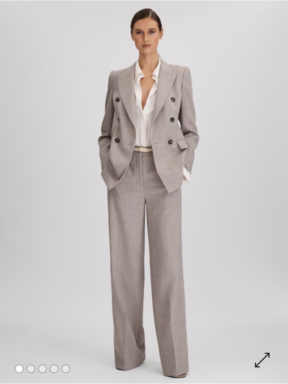 Reiss Double-Breasted Taupe Oatmeal Blazer